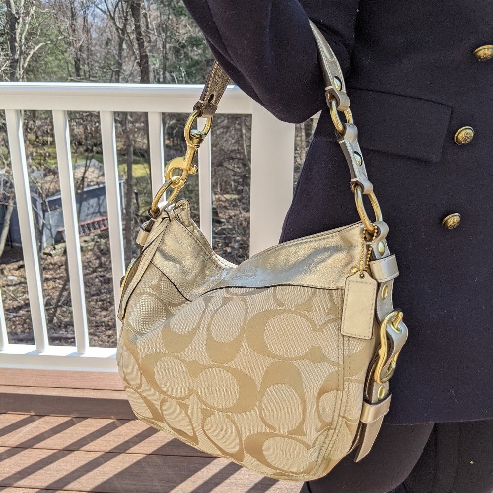 Coach Handbag Gold and Cream